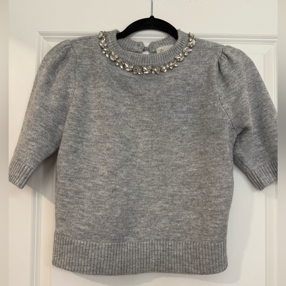 Marled Gray Embellished Sweater Top